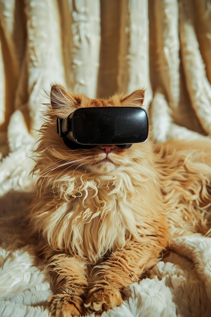 Cat with VR headset in the metaverse