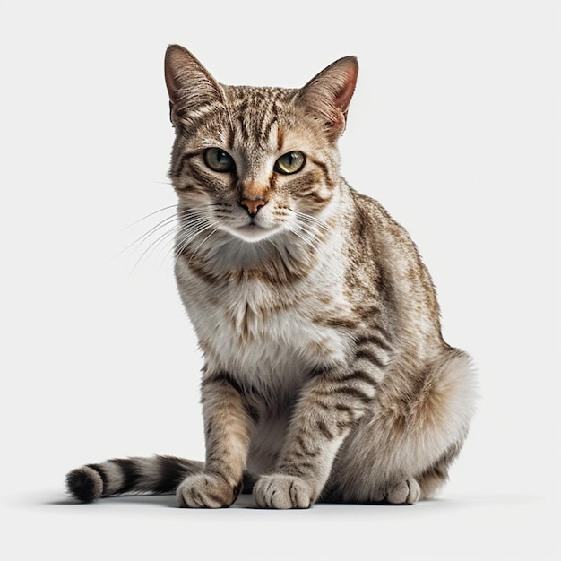 A cat with a white background and a black stripe on its face.