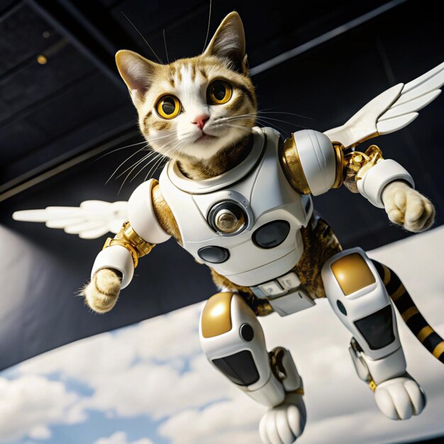 Photo a cat with wings that says quot the name of a robot quot