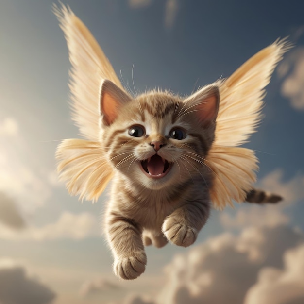 a cat with wings that says wings on its wings