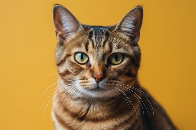 A cat with a yellow background