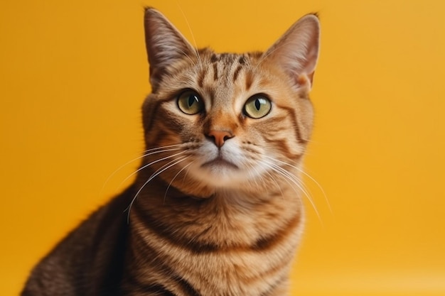 A cat with a yellow background