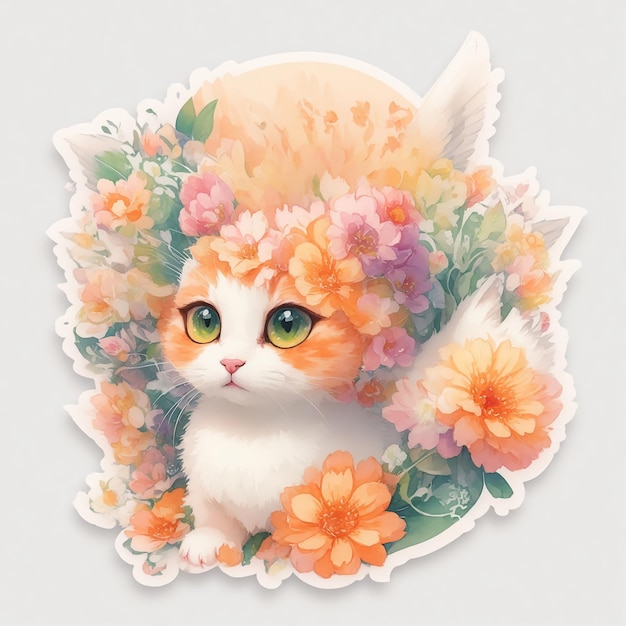 cat wiyh flower