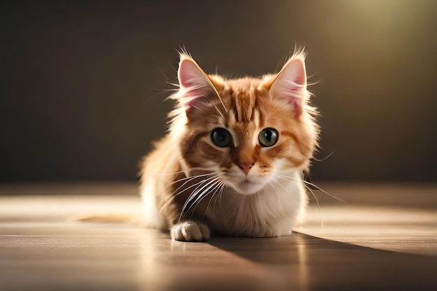 A cat on a wooden floor