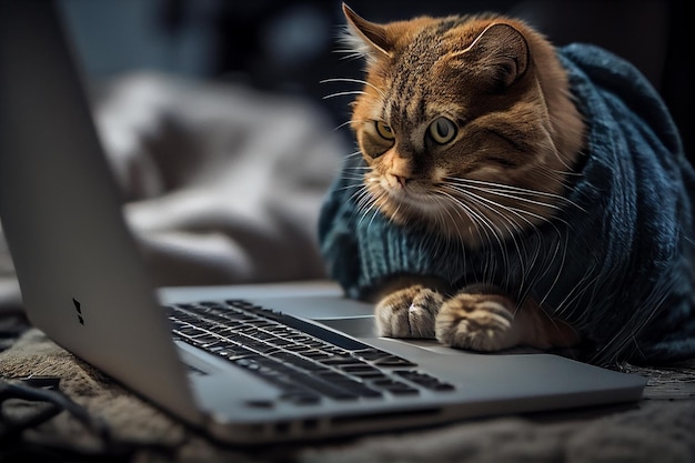 Cat working on a laptopgenerative ai