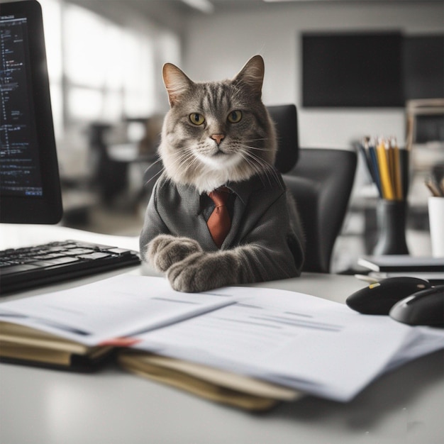 Cat working in a office fantasy image ai generated