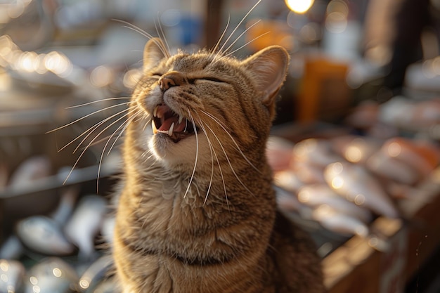 Cat Yawns on Table