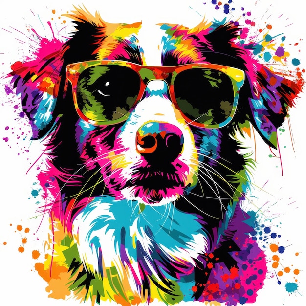 Catalburun dog wearing sunglasses in colorful pop art style