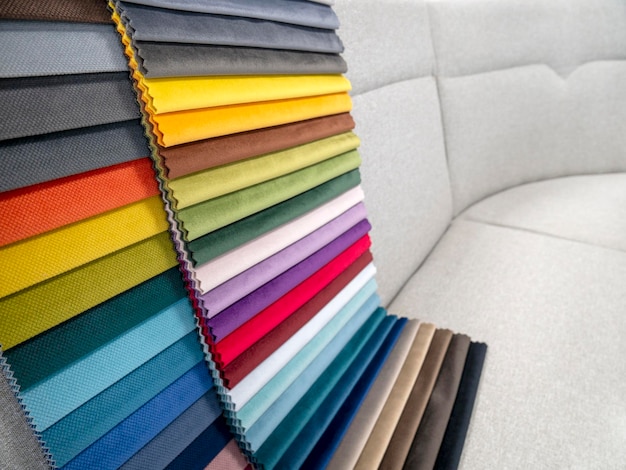 Catalog of bright colorful fabric samples for furniture manufacturing Furniture fabric collection