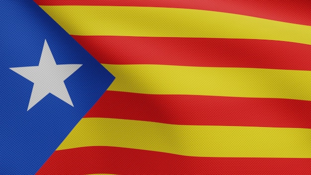 Catalonia independent flag waving in wind. Closeup Catalan estelada banner blowing, soft and smooth silk. Cloth fabric texture ensign background. Use it for national day and country occasions concept.