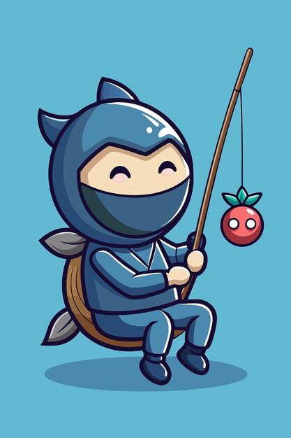 Photo catch some fun with our cute ninja fishing fish cartoon vector icon