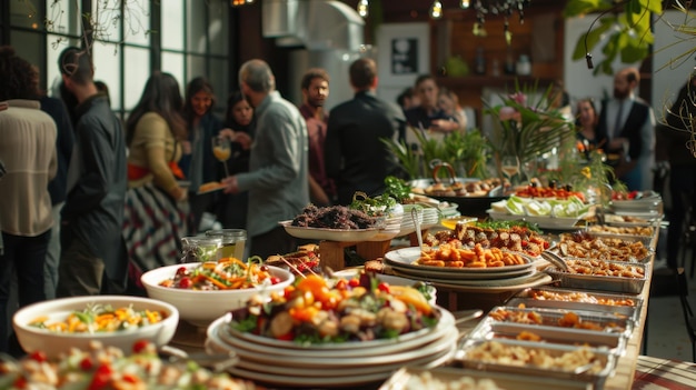 Catered Food with Guests Passing Through