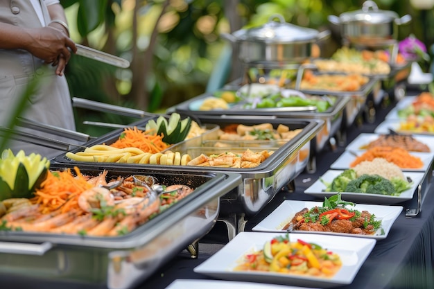 Catering Buffet Food Party in Outdoor Garden