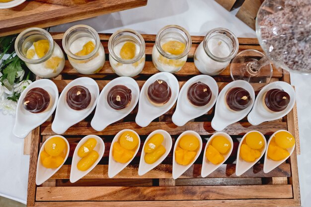 Catering dessert line in wedding ceremony