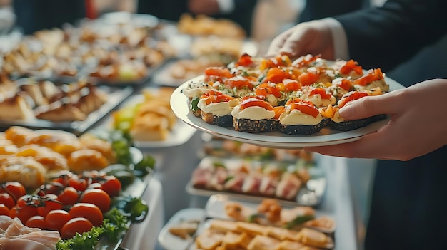 Photo catering photo exquisite salmon appetizers at a banquet event