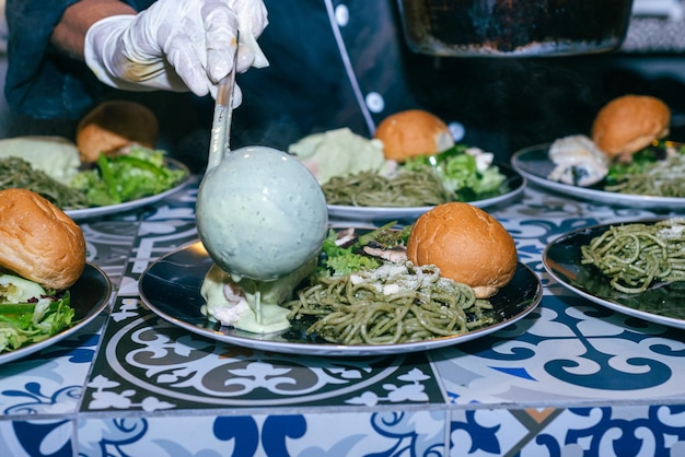 Catering at a social event Typical mexican food served at a social event