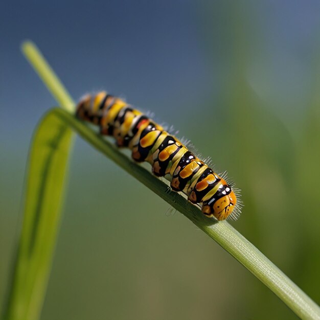 Photo a caterpillar on a blade of grass