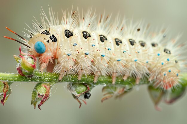 Photo a caterpillar with a blue dot on its back