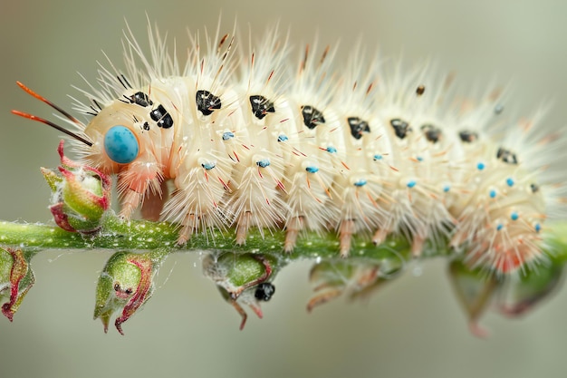 Photo a caterpillar with a blue dot on its back