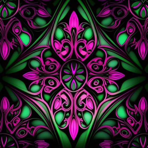 cathedral pattern with green,pink and black colors