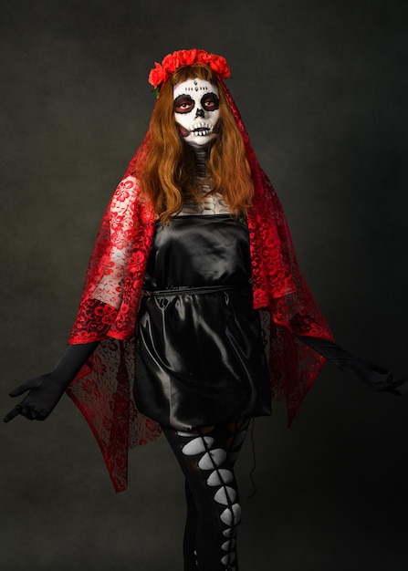 Catrina Drag Queen Studio portrait Colorful portrait of catrina Halloween or day of the dead makeup