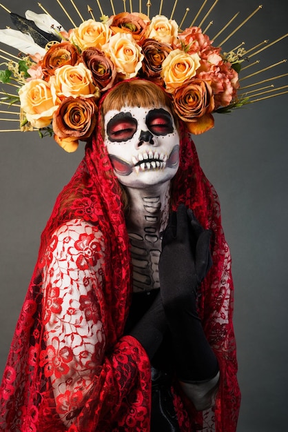 Catrina Drag Queen Studio portrait Colorful portrait of catrina Halloween or day of the dead makeup