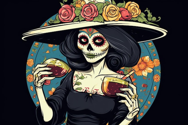 Catrina skull with tequila