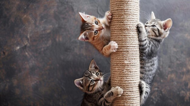 Photo cats climbing a scratching post