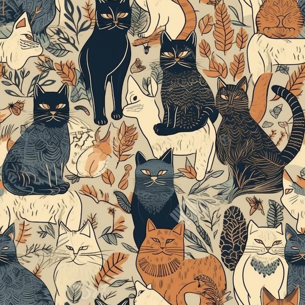 Cats in a garden wallpaper