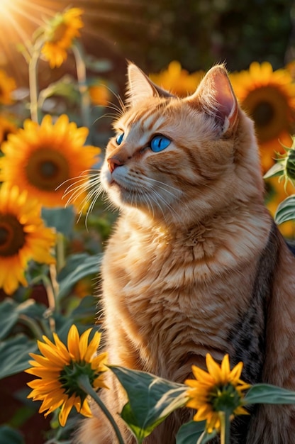 Photo a cats grace among sunflowers