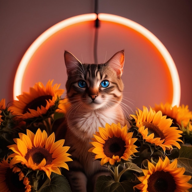 Photo a cats grace among sunflowers