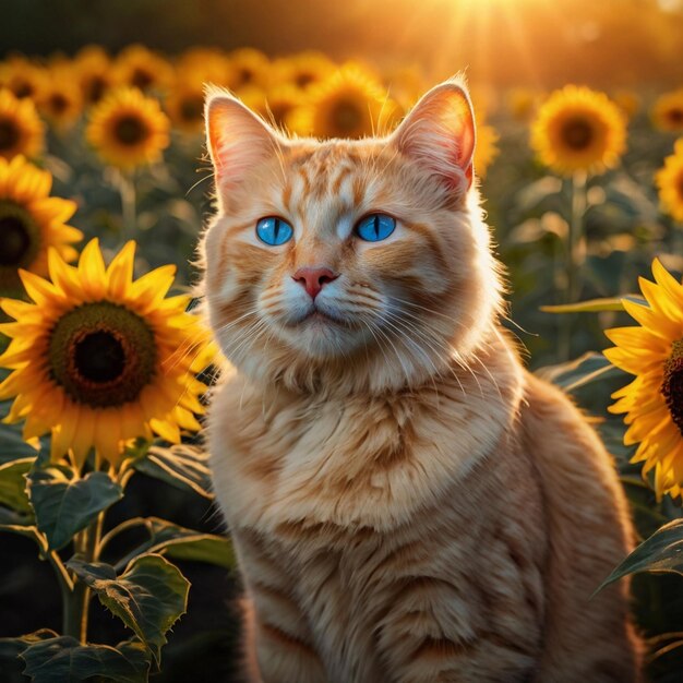 Photo a cats grace among sunflowers