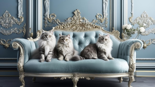 Cats gracefully lounging in luxurious settings epitomizing comfort and relaxation for a highend home