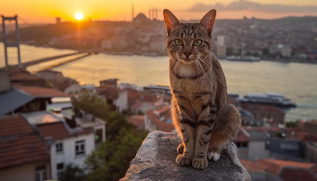 cats of Istanbul from the top of the grand valide khan Behind the cat you can see the golden hornt