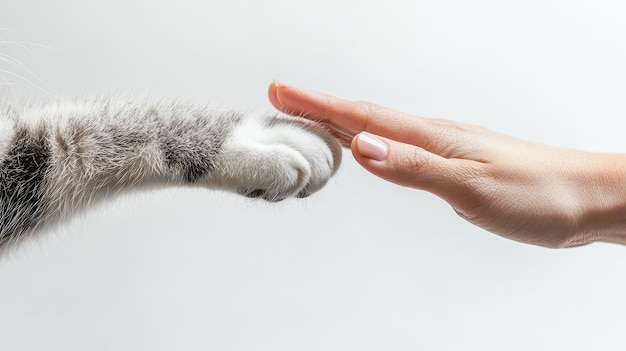 a cats paw and a human hand reaching out to gently touch symbolizing a bond between pet and owner