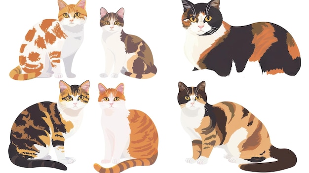 Photo cats with different fur patterns on white background