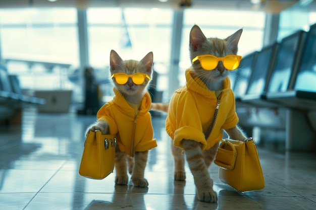 cats yellow clothing with yellow sunglasses