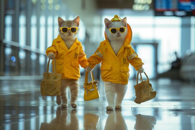 Photo cats yellow clothing with yellow sunglasses