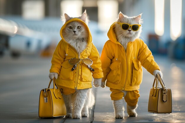 Photo cats yellow clothing with yellow sunglasses