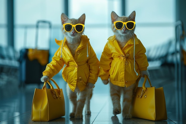 cats yellow clothing with yellow sunglasses