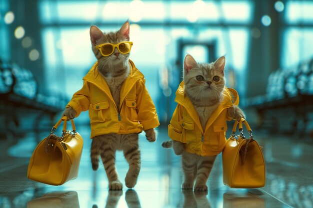 cats yellow clothing with yellow sunglasses