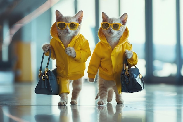 cats yellow clothing with yellow sunglasses