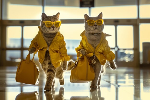 cats yellow clothing with yellow sunglasses