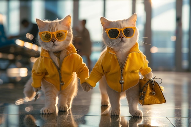 cats yellow clothing with yellow sunglasses