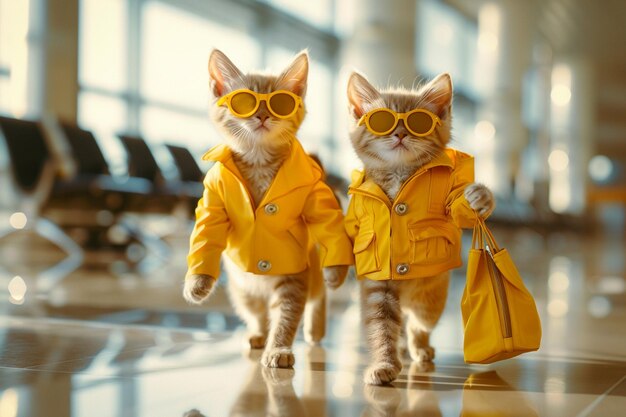 cats yellow clothing with yellow sunglasses