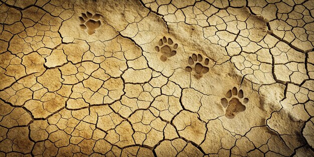 Photo cattle footprints on dry ground with vultures circling overhead