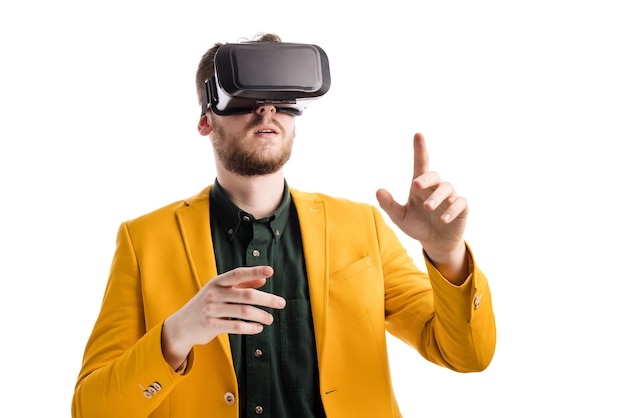 Caucasian attractive man using virtual reality