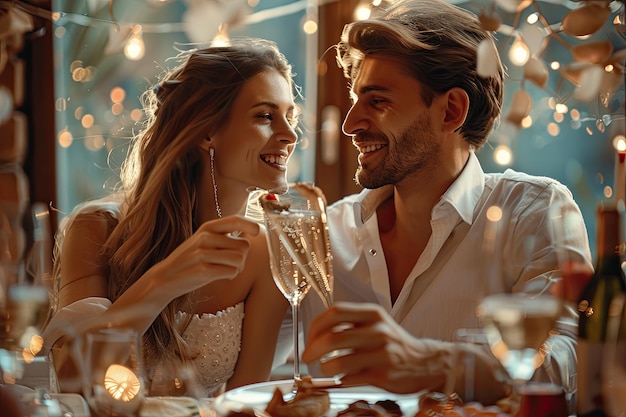 caucasian happy romantic young couple celebrating their marria