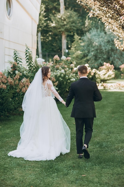 caucasian happy romantic young couple celebrating their marriage