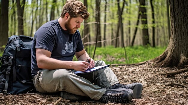 Photo a caucasian male forester walks around his territory and checks the safety of the trees